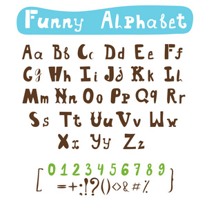 有趣的字母表。 手绘书法字体。 ABC彩绘字母