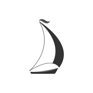黑白帆船。矢量插图。平面设计