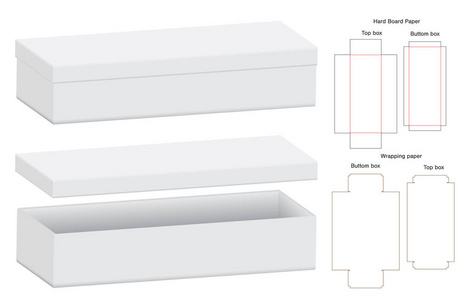 箱体包装模切模板设计。3d 模拟矢量图
