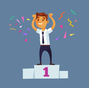 基座上的赢家人性格.矢量平面卡通插画照片