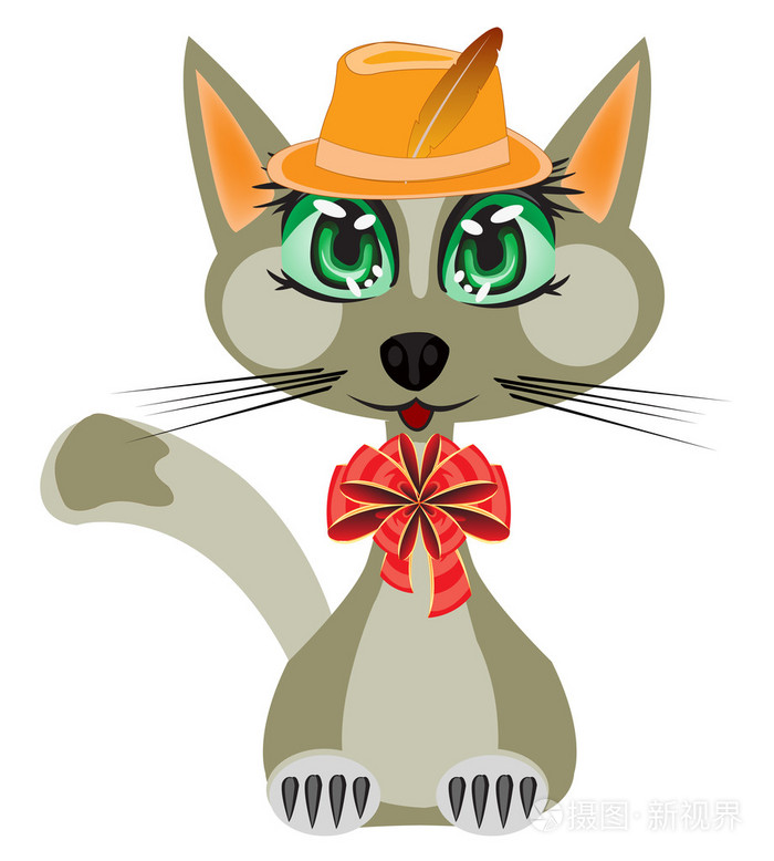 猫在帽子和蝴蝶结