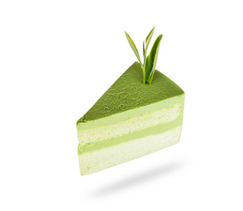 抹茶绿茶海绵蛋糕孤立在白色背景上.保存照片