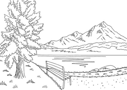 公园示意公园湖图形黑色白色风景示意图矢量照片