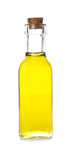 白色背景上橄榄油瓶