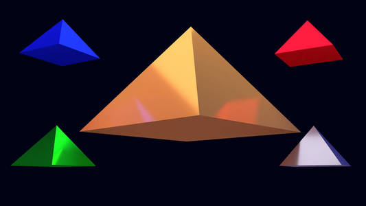 3d 盘旋的光滑的金字塔和深蓝色背景的例证
