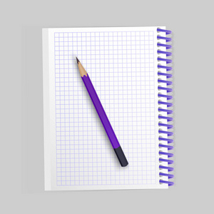 空白逼真的螺旋记事本笔记本和现实的铅笔隔离在白色背景。显示项目的模拟, 矢量插图