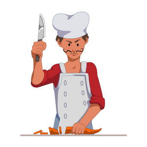 烹饪胡萝卜厨师用锋利的刀切胡萝卜.烹饪素食菜或沙拉.