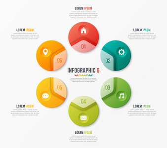 有6个选项的圆形图表模板。infograp 的矢量设计