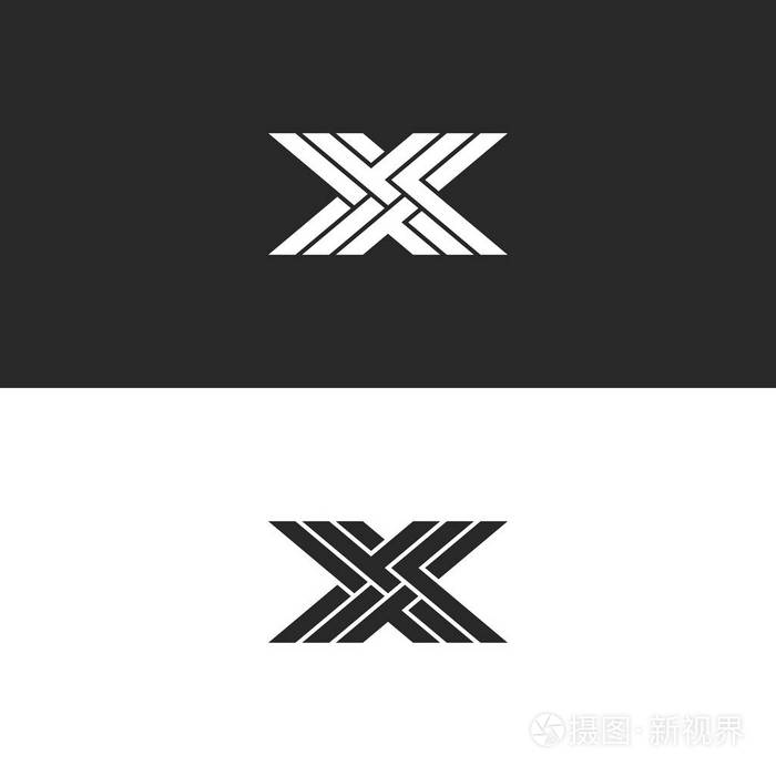 徽标x 大写字母字母, 标识初始线性标志为名片, 黑白重叠线编织图案