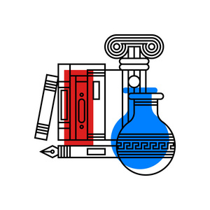 现代轮廓风格的历史多彩的插图。白色背景上的大学主题图标