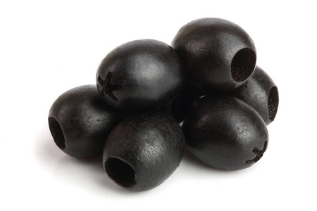 全黑橄榄在白色背景宏上被隔离照片