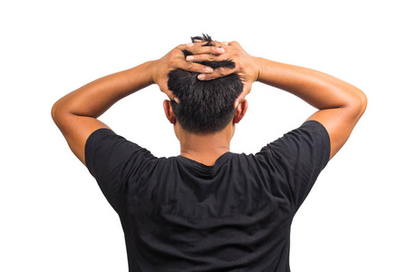 男子的后视图光头商人与他的头上的头皮视图从后面的白色背景秃头的