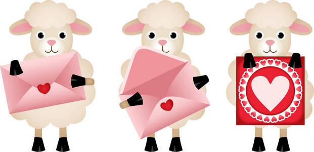 羊与信封和心的明信片