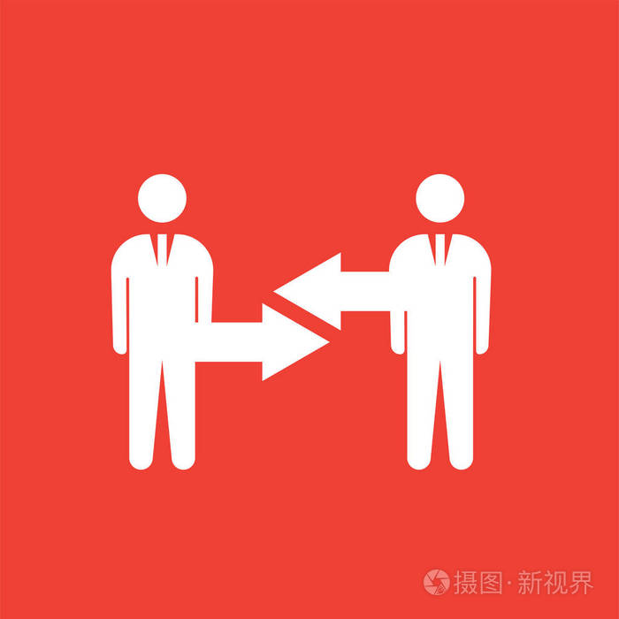 利益冲突图标, 在红色 backg 上隔离的平面矢量符号