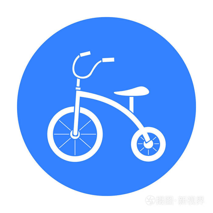 三轮车在孤立的白色背景上的黑色风格的图标.玩花园象征股票矢量图插