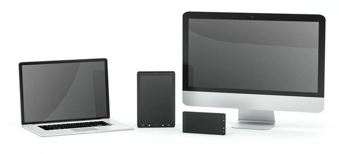 现代电脑笔记本移动手机和平板电脑的 3d 渲染