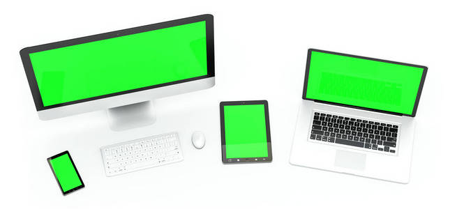 现代电脑笔记本移动手机和平板电脑的 3d 渲染