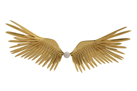 金色的翅膀在白色的背景. 3 d 例证