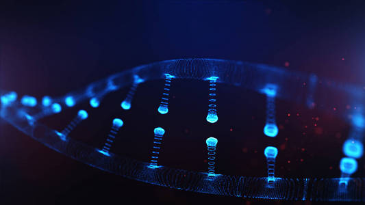 一个微粒3d 在蓝色散景背景下渲染 Dna