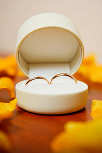 在一个盒子里的结婚戒指的特写