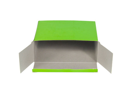 绿箱与盖子打开或绿色纸包装盒上 W 孤立