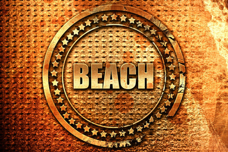 海滩，3d 渲染，摇滚金属邮票