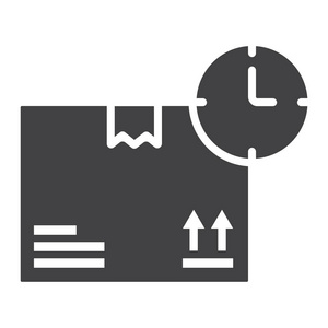 交货时间标志符号图标, 逻辑和交付, 时钟符号矢量图形, 在白色背景上的实心图案, eps 10