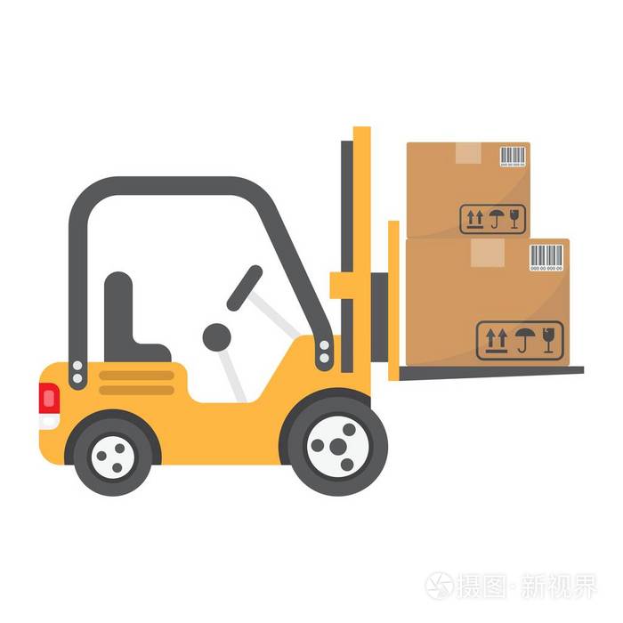 叉车送货车平面图标, 物流配送, 货物车辆符号矢量图形, 彩色实心图案