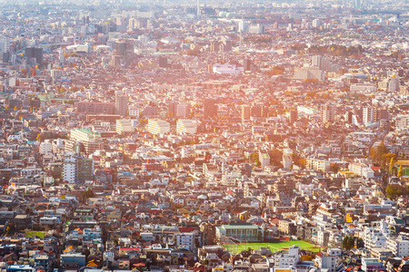 东京住宅区 aearial 景, 日本市区城市景观