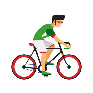 男子公路自行车骑。骑自行车运动矢量平面插画