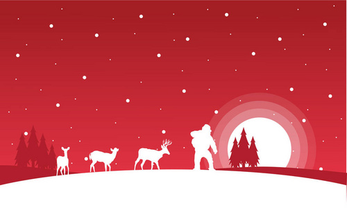 圣诞老人和驯鹿的景观的剪影
