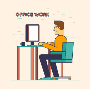 办公室工作人员在计算机上工作