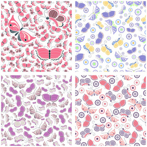 矢量无缝模式的柔和色彩蝴蝶