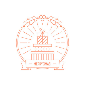 圣诞和新年创意徽章与礼品盒