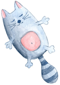 水彩猫，手绘卡通插图
