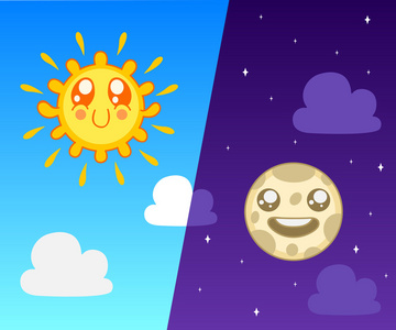 太阳和月亮可爱的仙人掌沙漠,打招呼,挥舞着他的手中.在背景上的太阳.