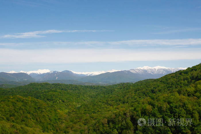 陡峭的山，对绿色的森林