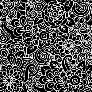 无缝花复古涂鸦黑白相间的花纹,在矢量照片