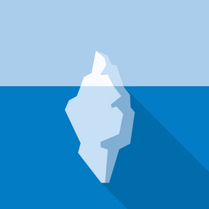 蓝色样式蓝色大西洋背景上的白色冰山.平面样式.矢量照片