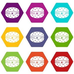 芝士汉堡图标集彩色六面体