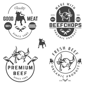 向量集的牛肉标签 徽章及设计元素