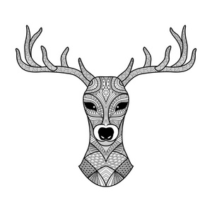 详细的 zentangle 鹿为着色页 纹身 衬衫设计 logo 等