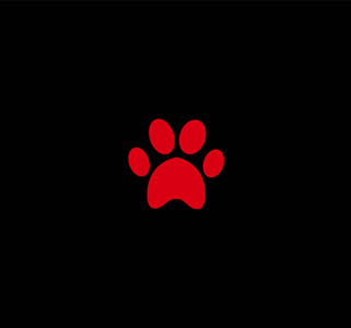 红色动物 pawprint 图标在黑色背景上被隔离