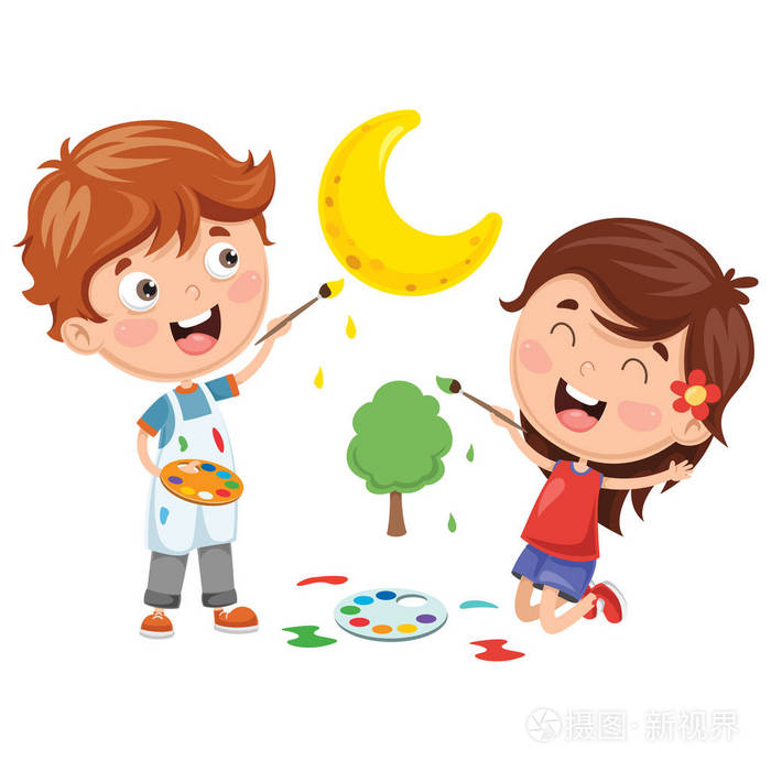 儿童绘画的矢量插图