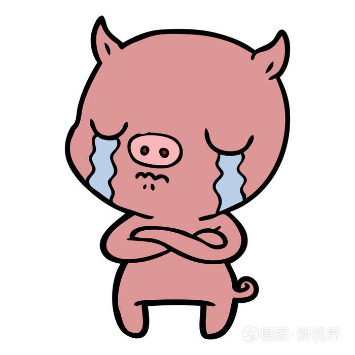 卡通猪哭的矢量例证