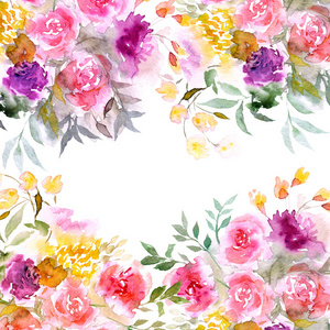 可爱的水彩玫瑰花为明信片或婚礼邀请。卡片装饰花插图