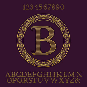 波浪图案金色字母和数字初始会标。标志设计优雅字体和元素试剂盒