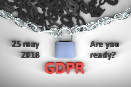 Gdpr 概念例证。一般数据保护条例, 个人资料的保护。带锁的数据和链。3d 渲染插图