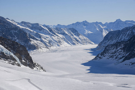 Jungfraujoch 山在冬天, 瑞士, 欧洲