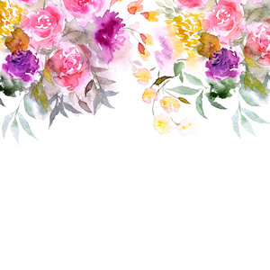 浪漫的水彩花为明信片或婚礼邀请。卡片装饰花插图
